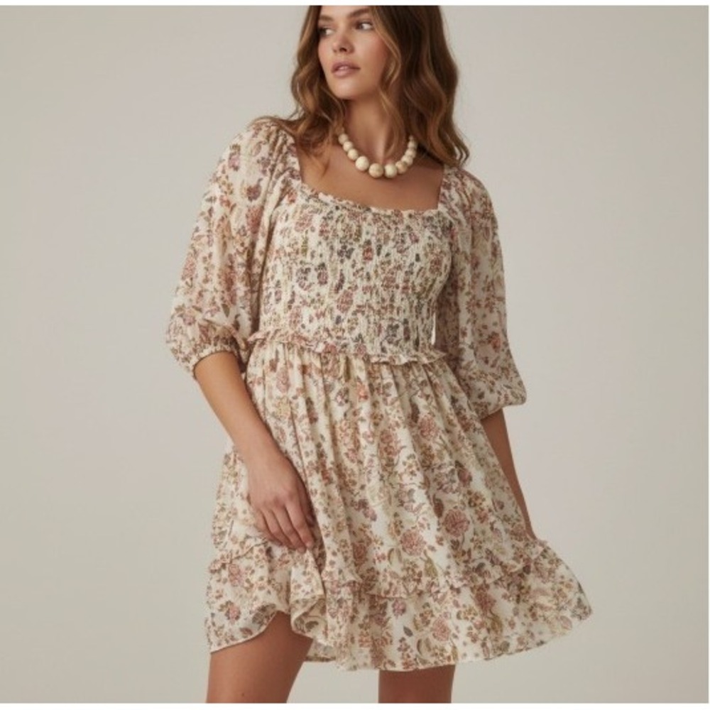Super Natural by Secret Mission Greenport Dress‎ Women XL Floral Smocked Ruffle